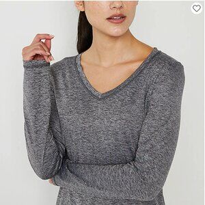 Xersion Women's V-Neck Long Sleeve Pullover T-Shirt Heather Gray Athleisure L
